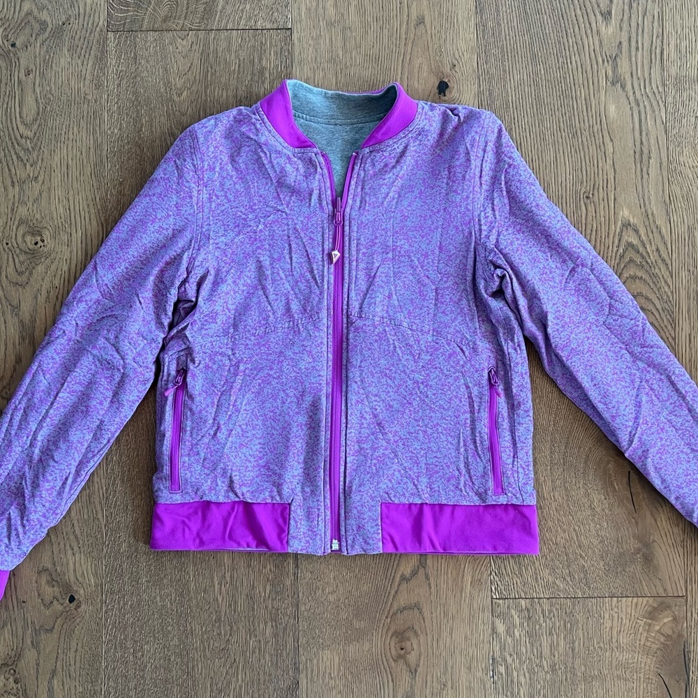 Ivivva By Lululemon Girls Jacket Size 14 Reversible Full Zip Gray Purple